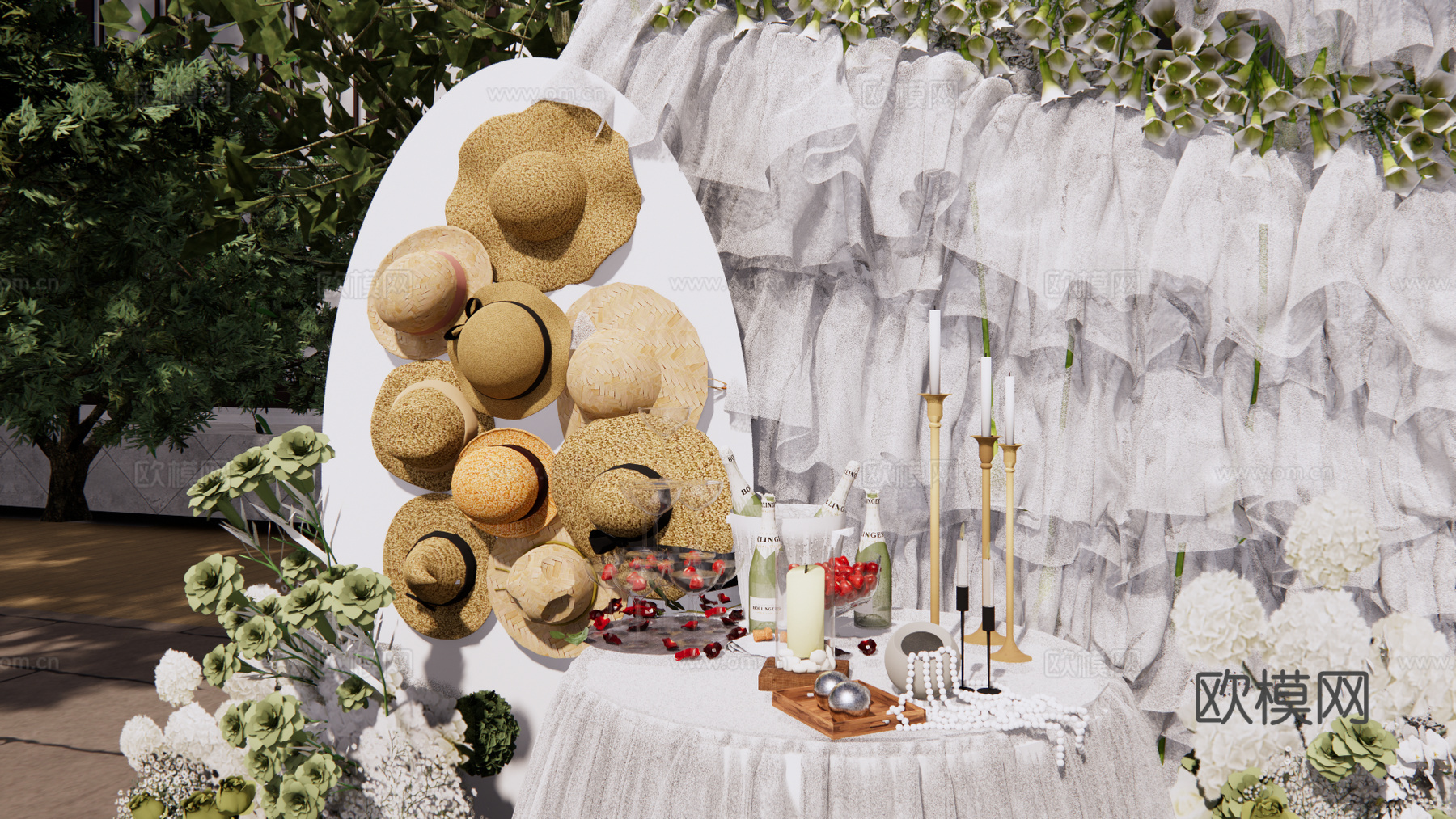 小众马蹄莲纱造型婚礼花艺美陈su模型