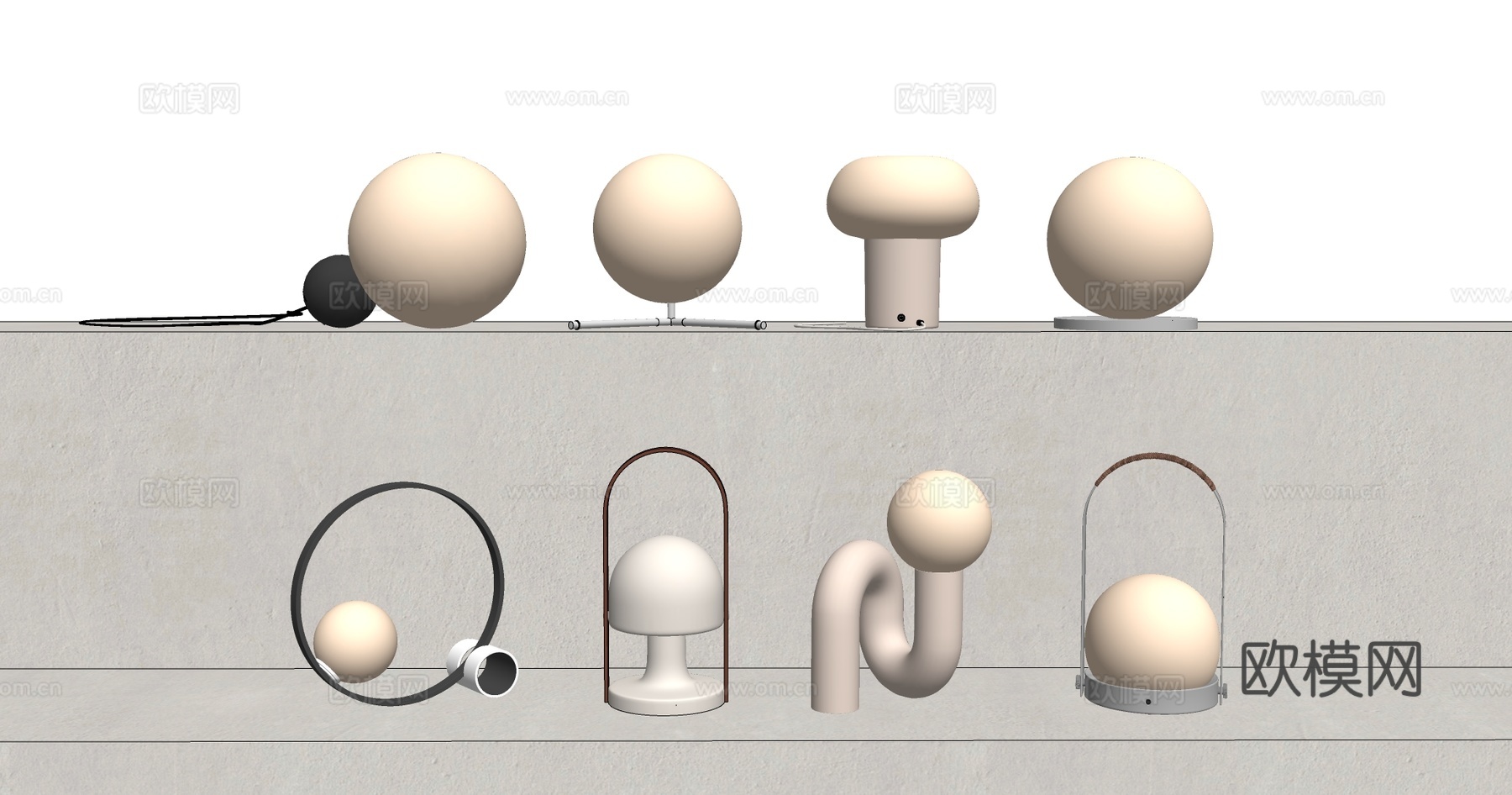 现代简约球形蘑菇形台灯 创意金属底座 客厅卧室书房 装饰灯具su模型下载（渲染图4）