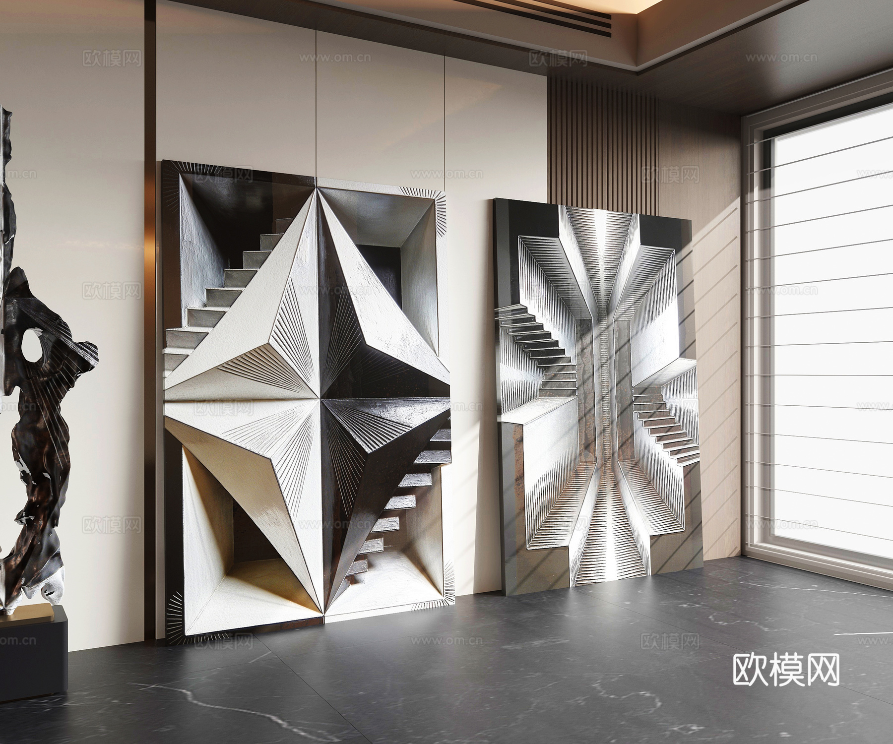 现代落地画 装饰画 立体画su模型