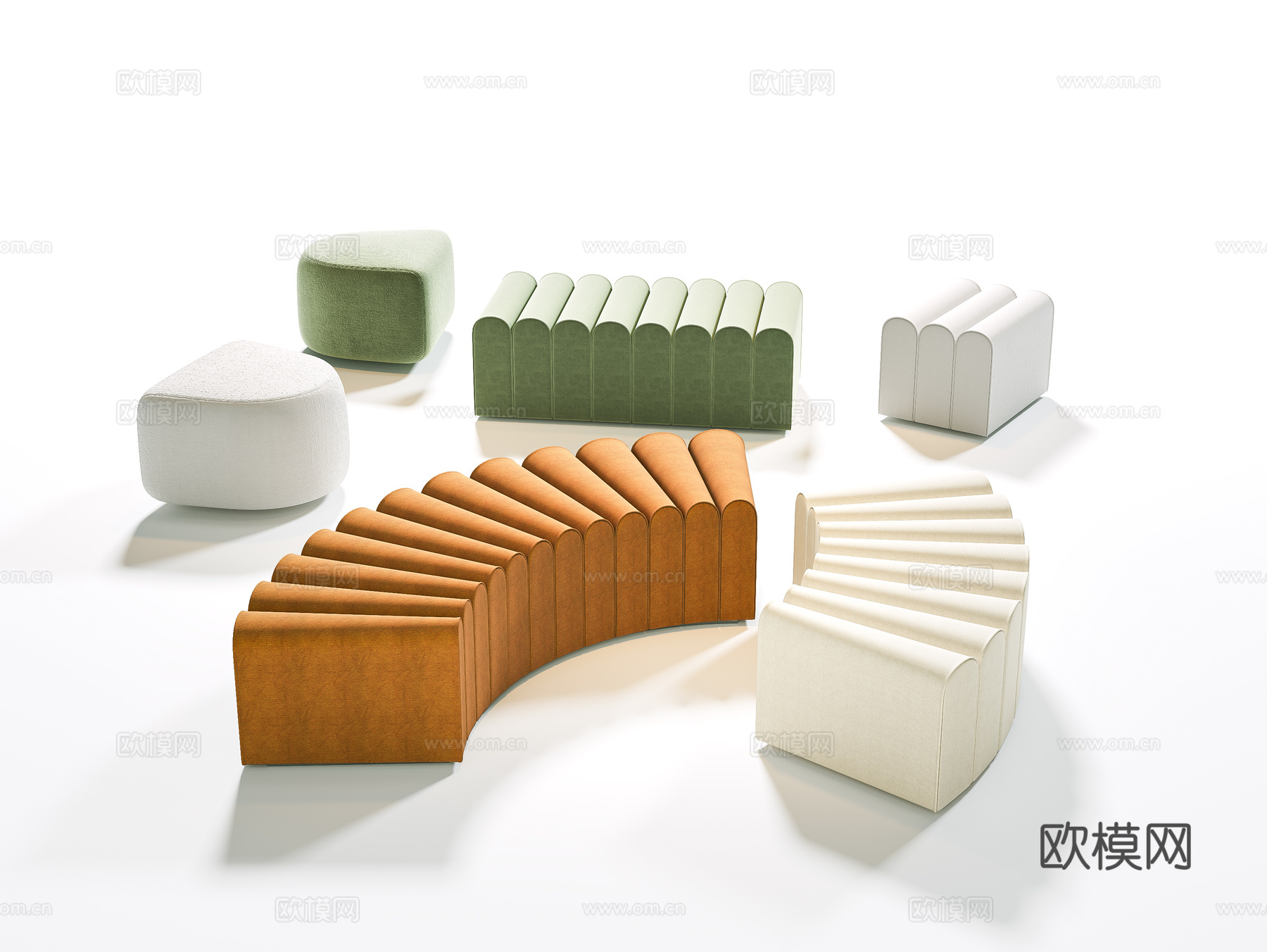 现代 沙发凳 坐垫 凳子 布艺凳 弧形沙发凳 异形沙发坐垫su模型