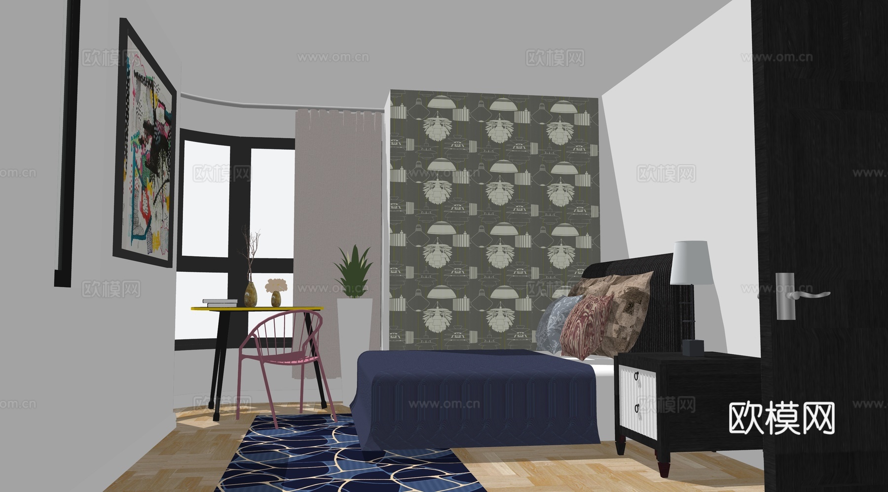 现代简约卧室su模型