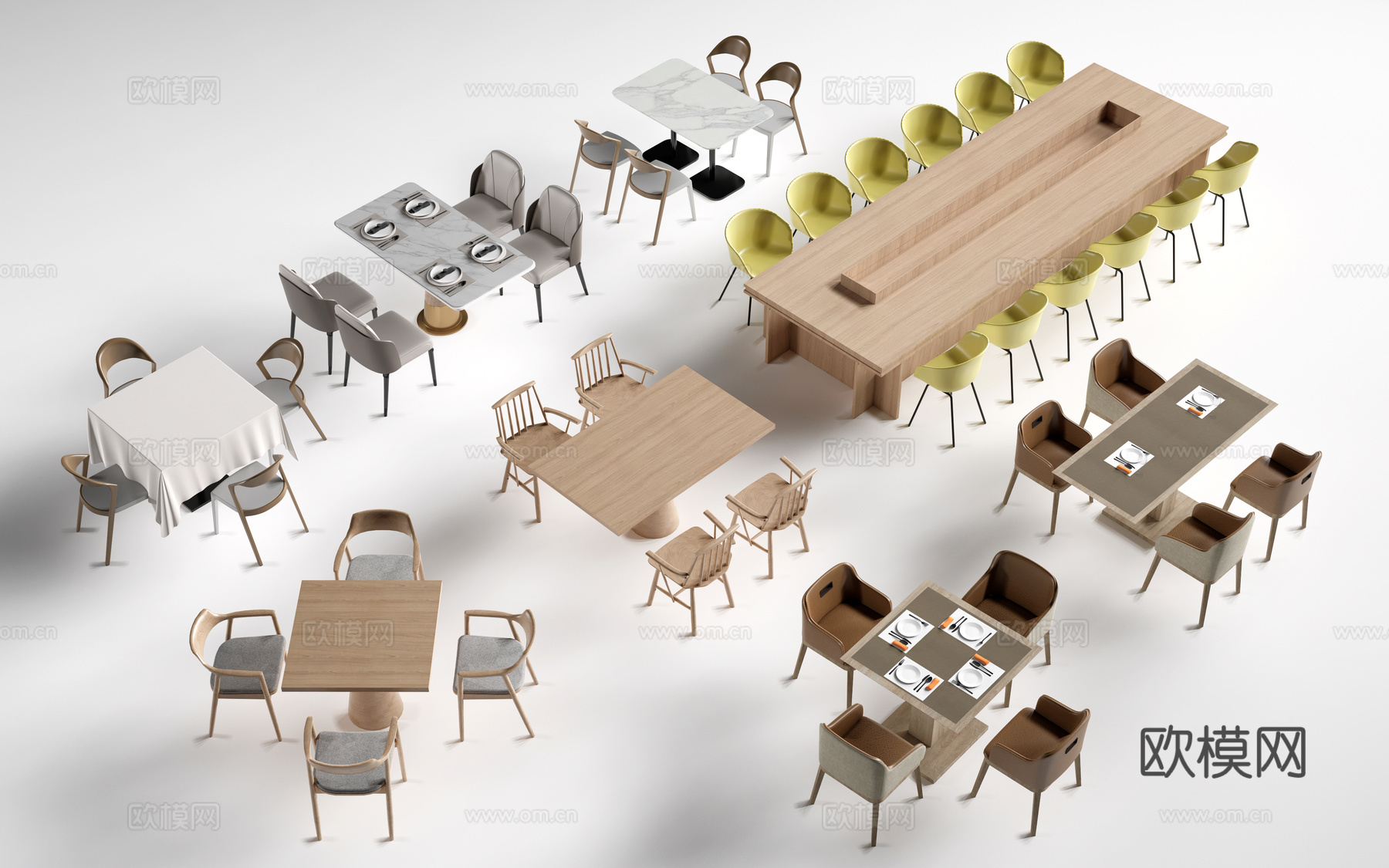 现代餐饮桌椅 餐厅桌椅 餐桌椅 饭店桌椅su模型su模型