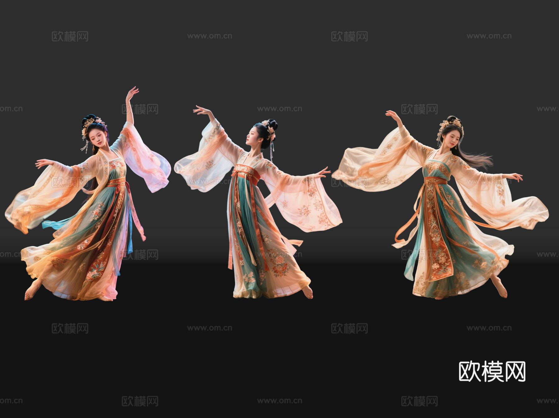 2D古风舞蹈美女 古装美女 古典美人 古风美女 盛装舞蹈su模型