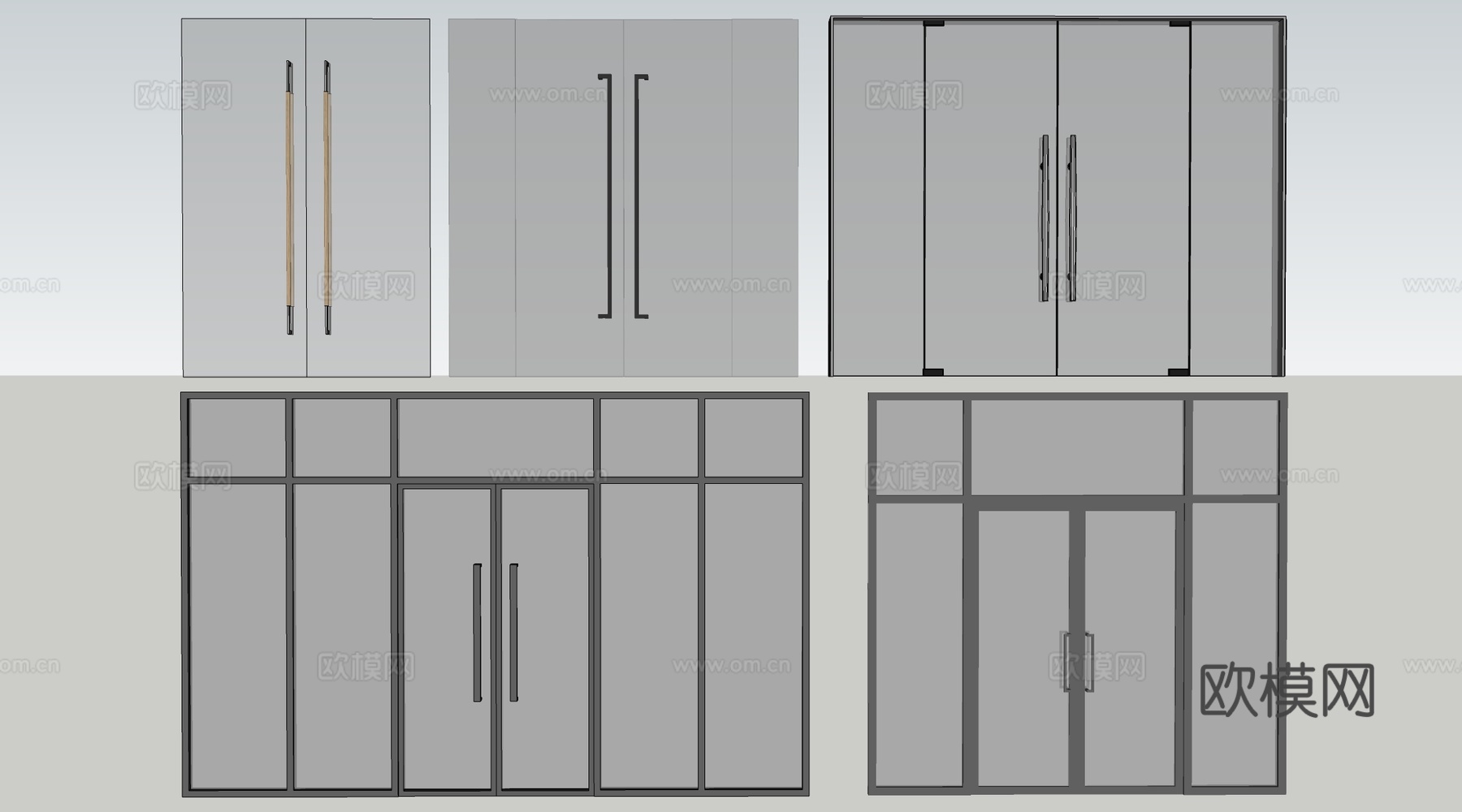 现代玻璃门 玻璃双开门 店铺玻璃门su模型