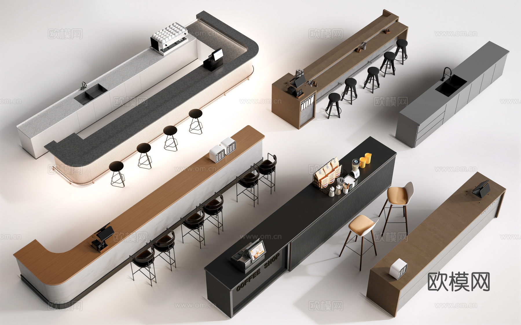 现代咖啡吧台 收银台 操作台 服务台su模型