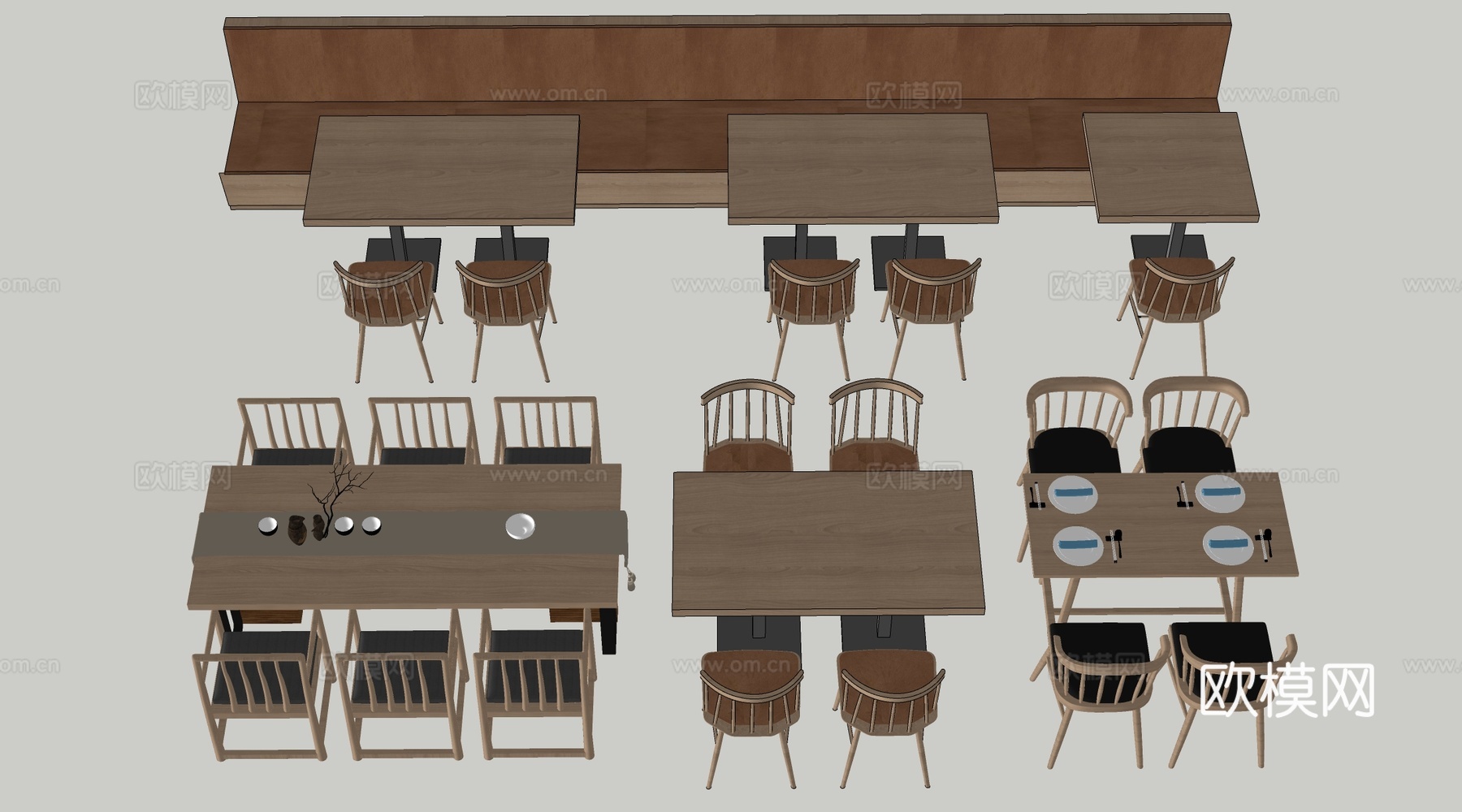 现代餐饮桌椅 餐桌椅组合 餐厅桌椅su模型