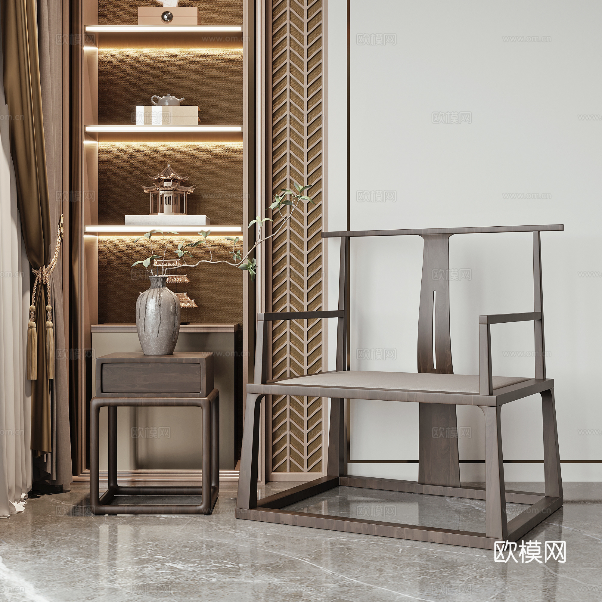 新中式太师椅su模型