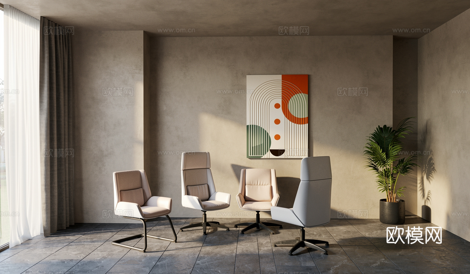 现代办公椅_旋转升降工作椅su模型