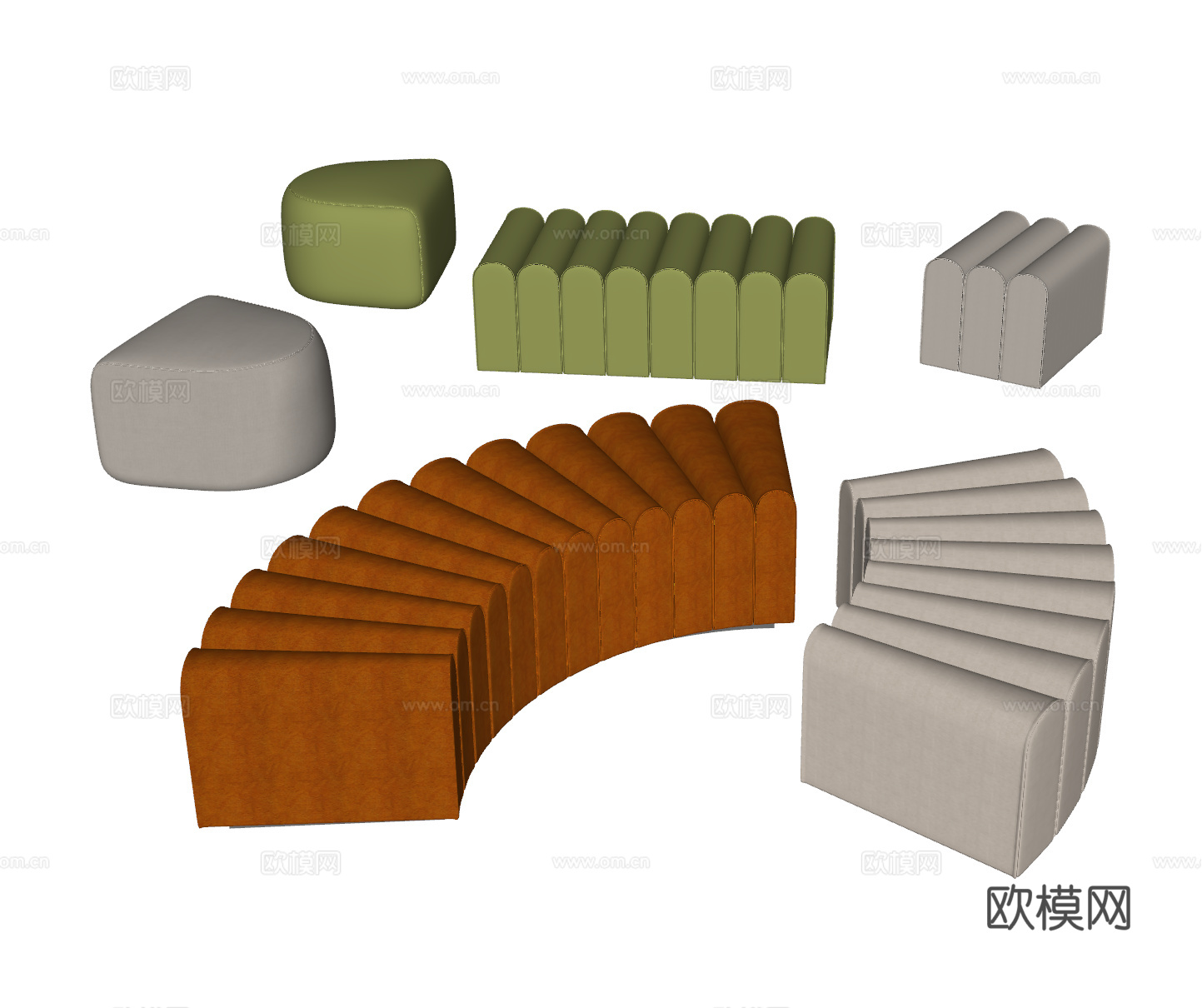 现代 沙发凳 坐垫 凳子 布艺凳 弧形沙发凳 异形沙发坐垫su模型