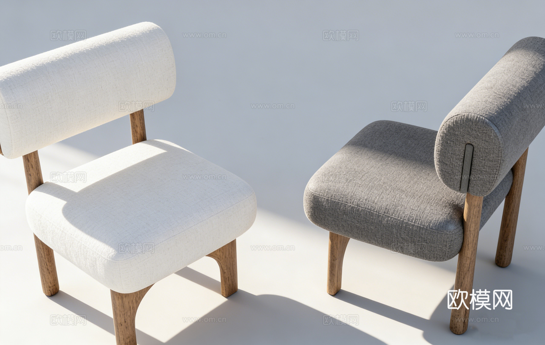 北欧风布艺休闲椅 现代简约 弧形木腿 设计师款单椅 客厅书房su模型