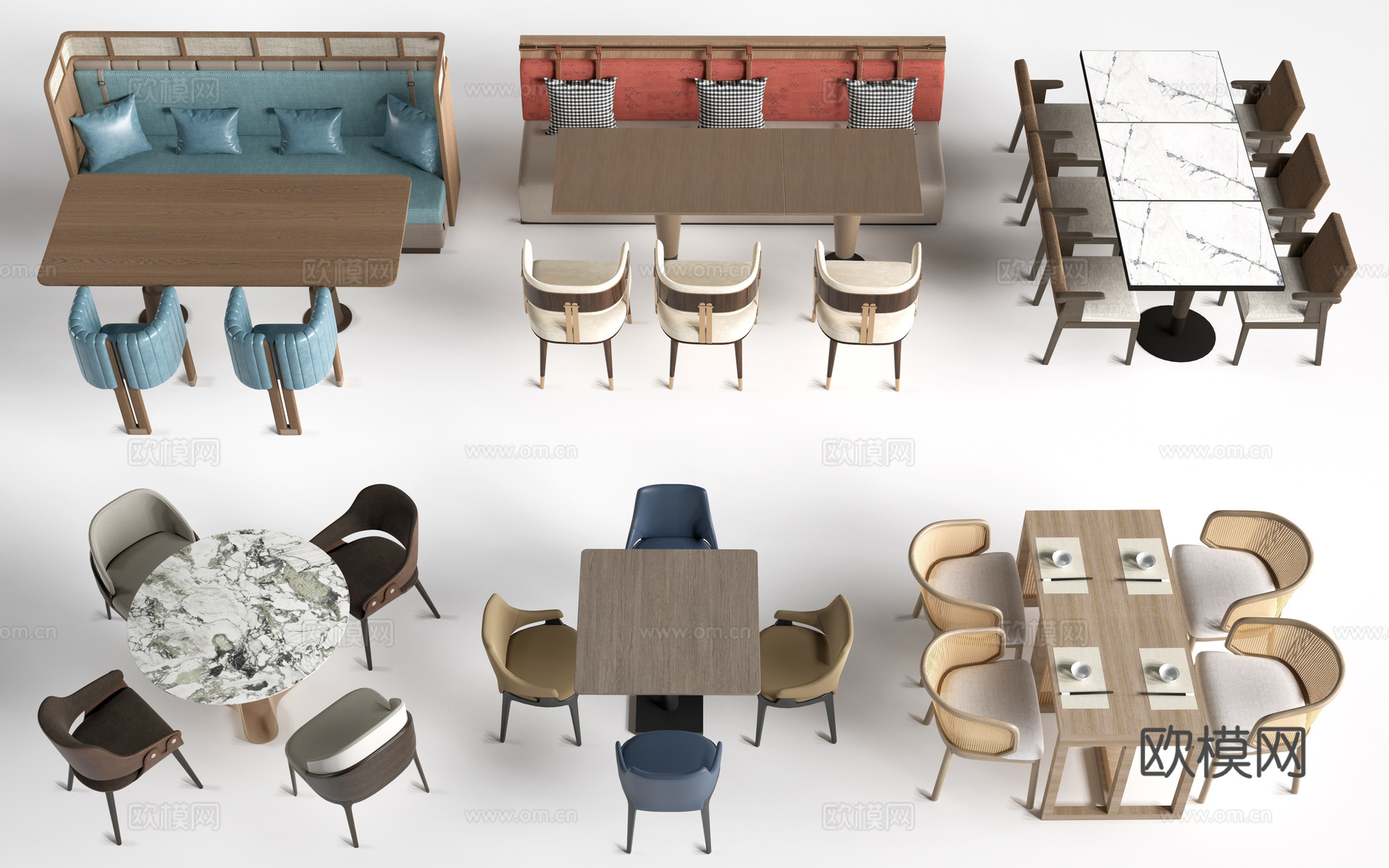 现代餐饮桌椅 餐厅桌椅 餐桌椅 饭店桌椅su模型