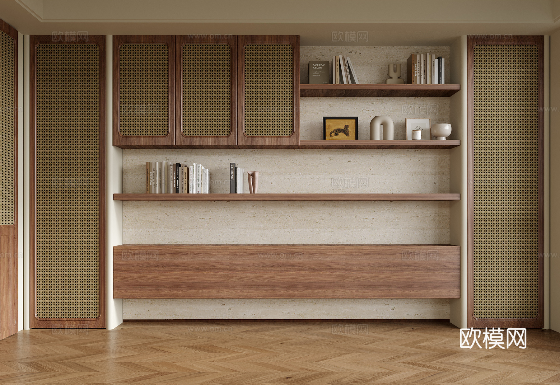 现代书柜su模型下载（渲染图1）
