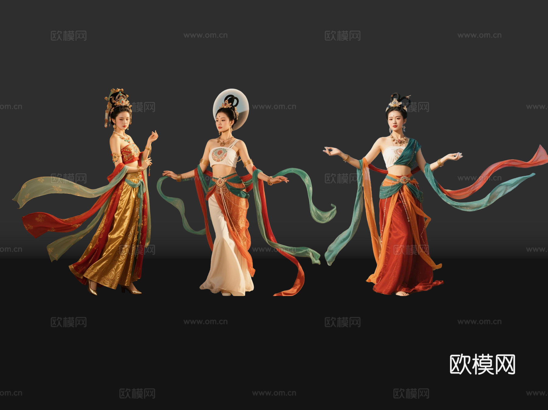 2D敦煌美女 敦煌舞蹈 古装美女 古典美人 跳舞su模型