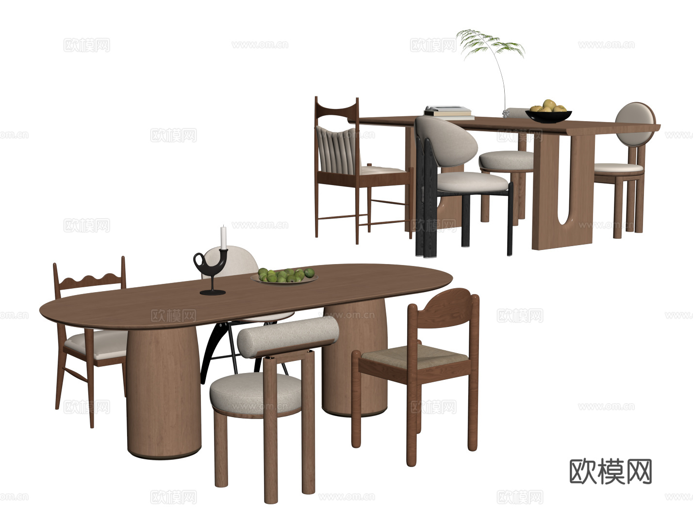 法式复古餐桌椅 长方形餐桌 餐椅su模型