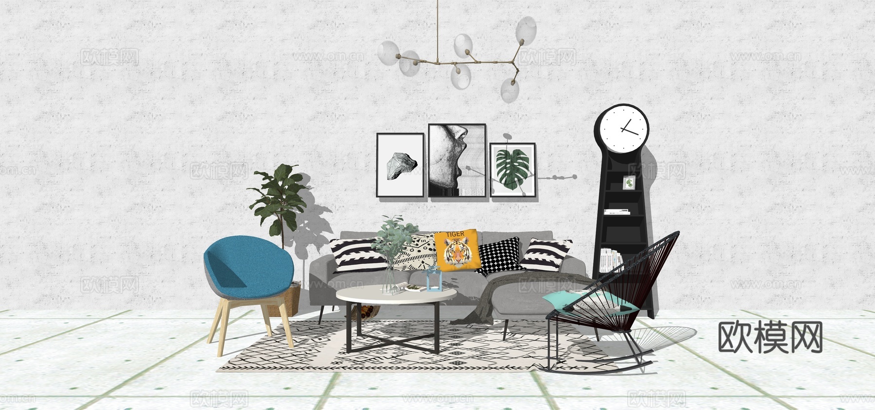 现代简约客厅su模型