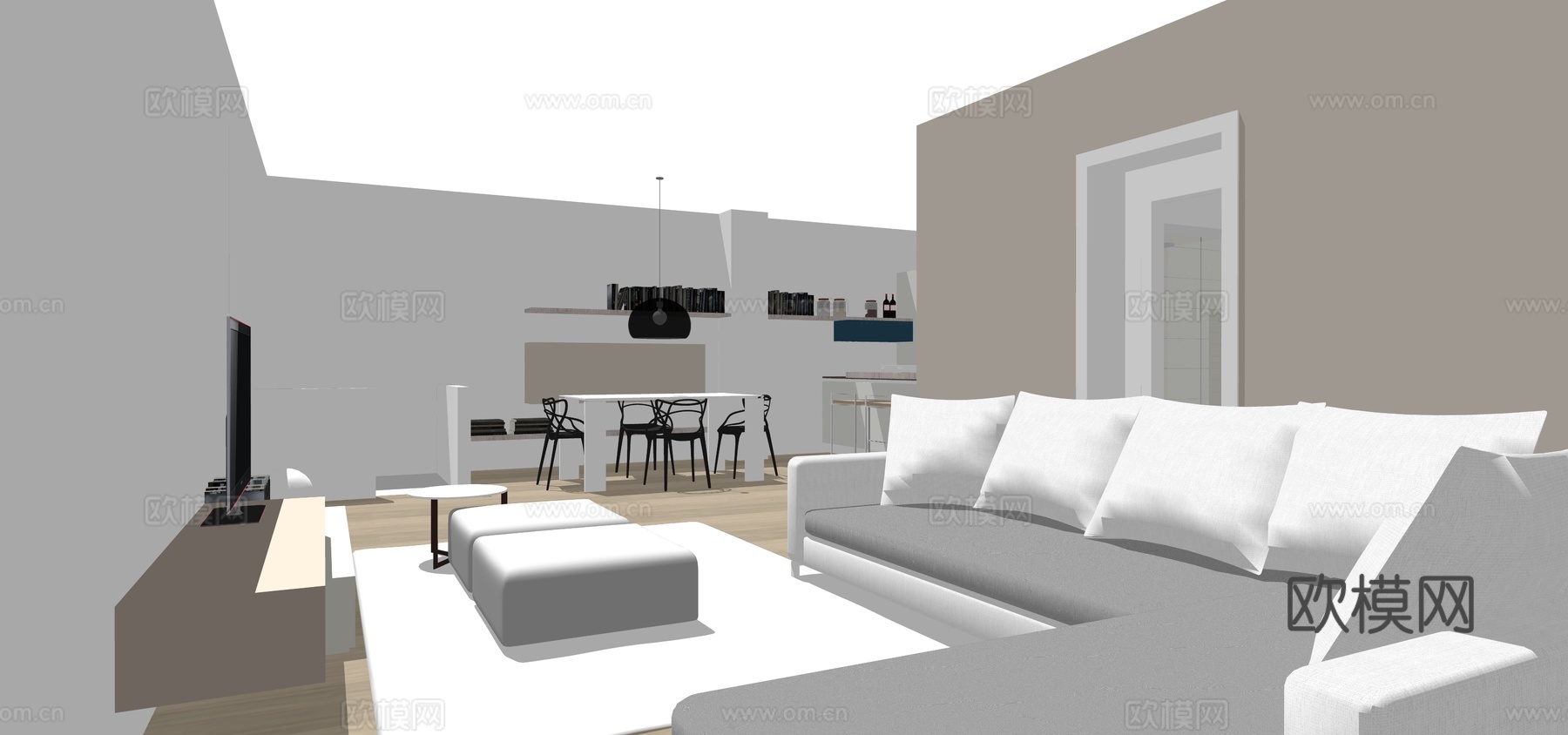 现代简约多功能客厅su模型