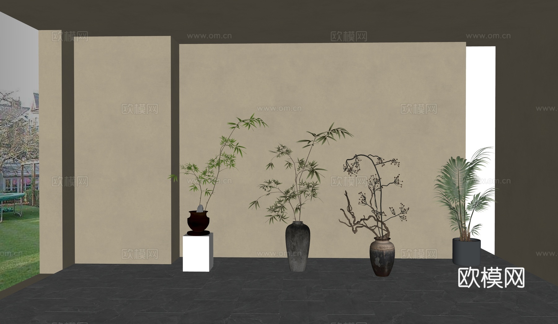 新中式侘寂花瓶 花瓶摆件 玄关摆件 盆栽su模型