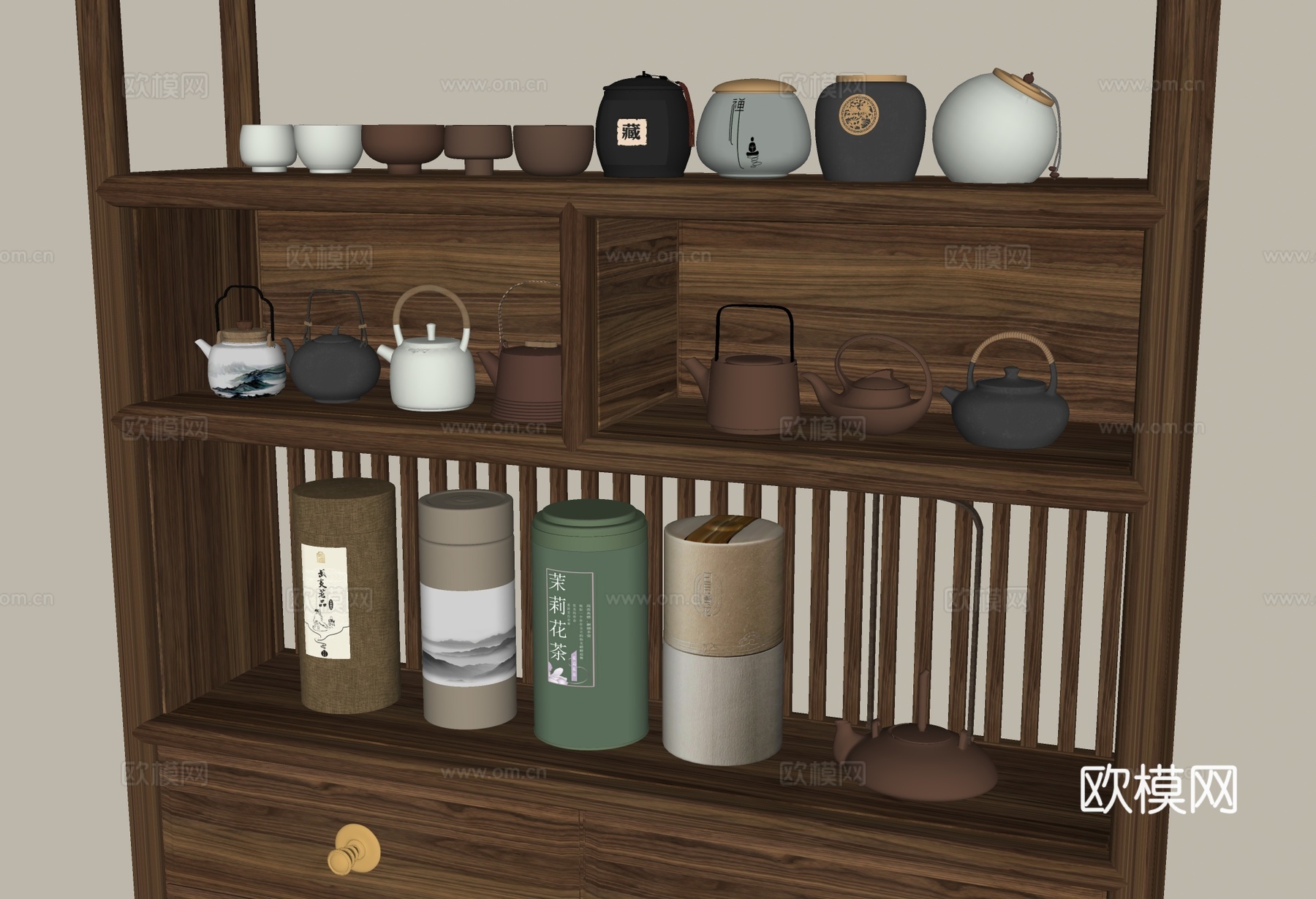 新中式茶具茶壶su模型