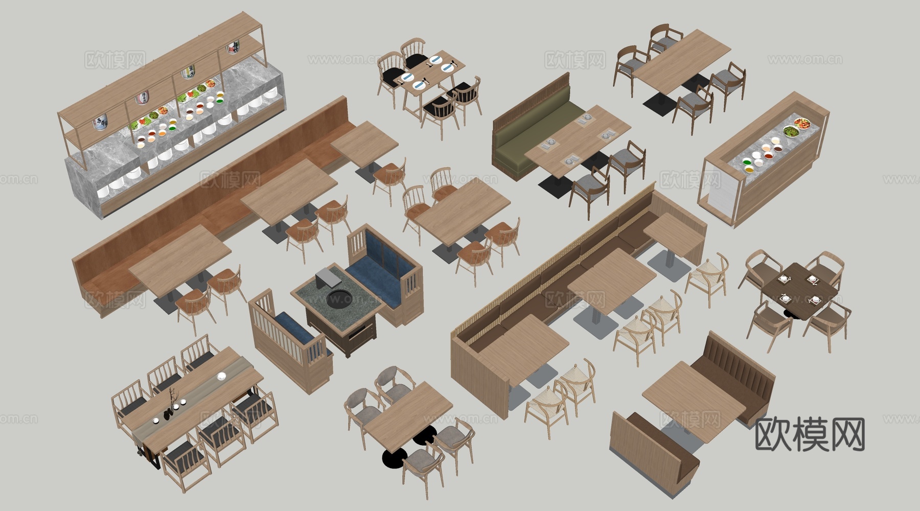 现代餐饮桌椅 餐桌椅组合 餐厅桌椅su模型