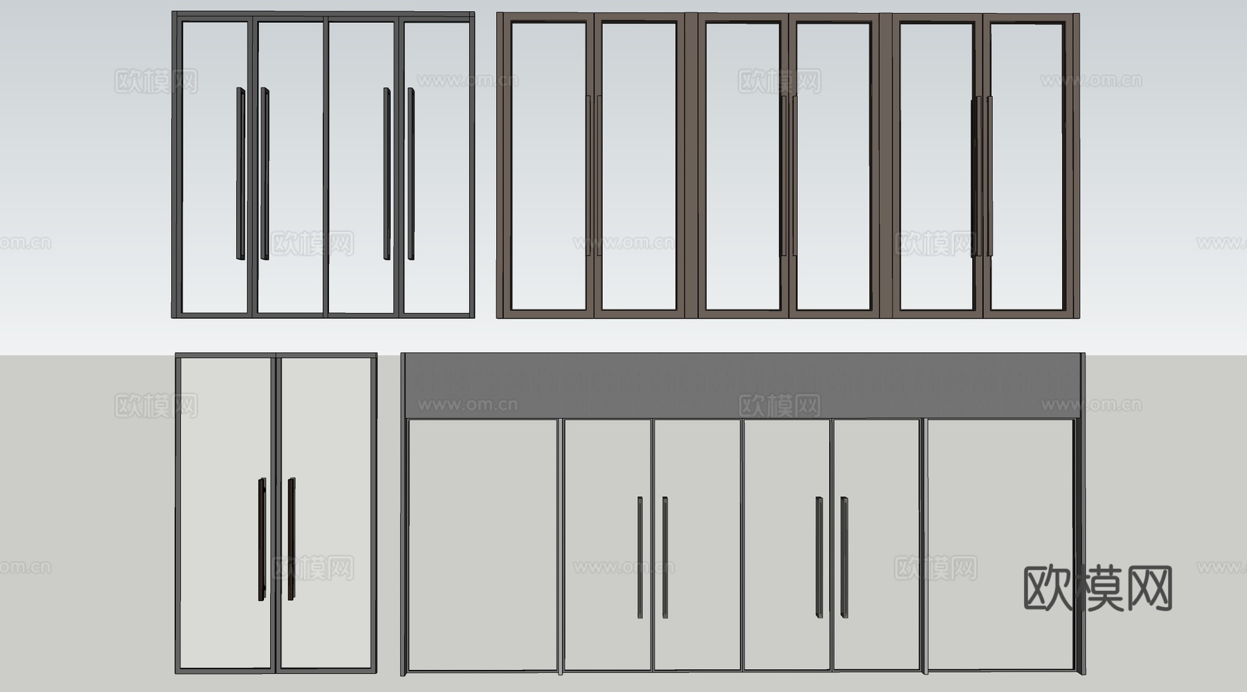 现代玻璃门 玻璃双开门 店铺玻璃门su模型