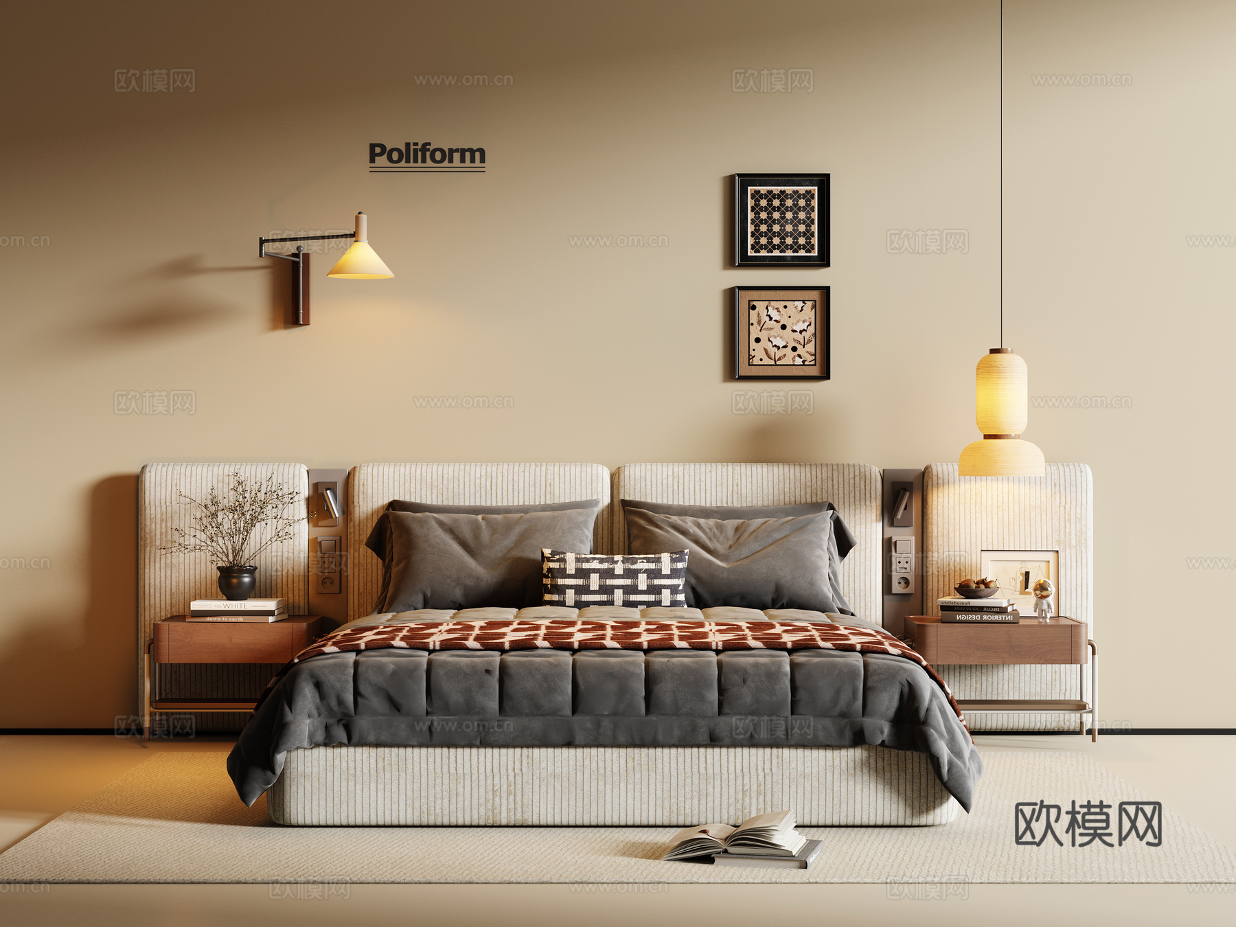 现代奶油风卧室su模型