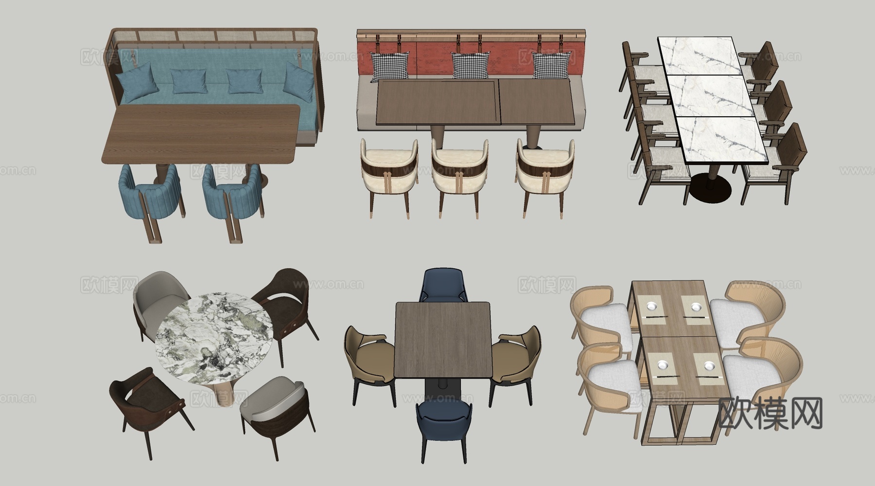 现代餐饮桌椅 餐厅桌椅 餐桌椅 饭店桌椅su模型