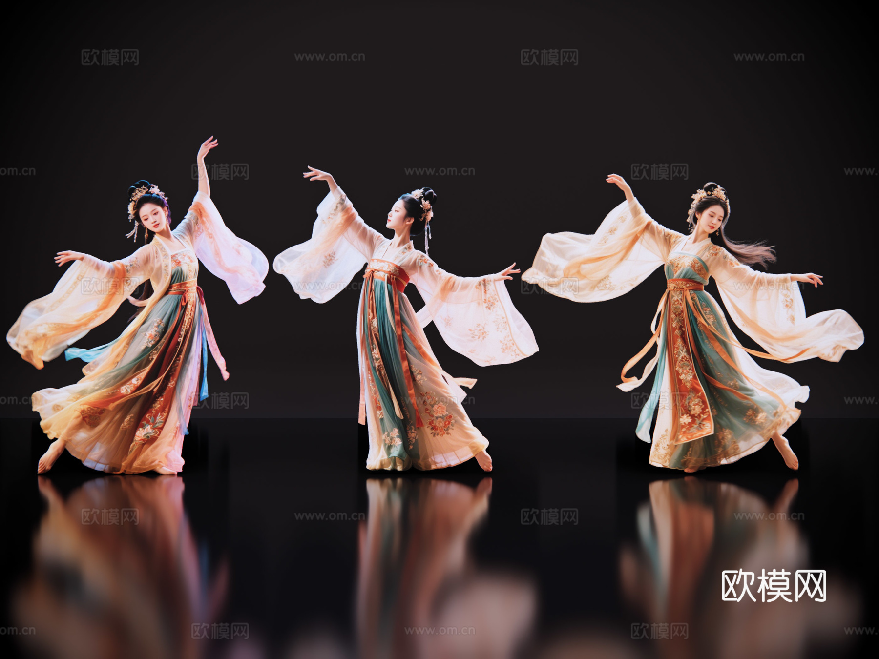 2D古风舞蹈美女 古装美女 古典美人 古风美女 盛装舞蹈su模型