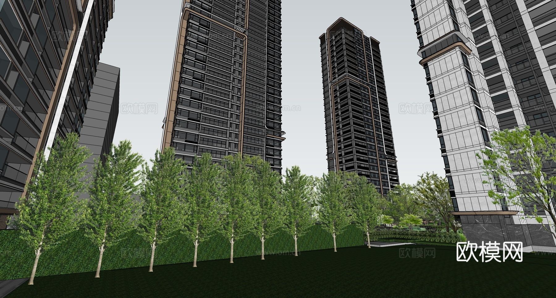 现代高层住宅  小区住宅建筑 高端住宅建筑su模型