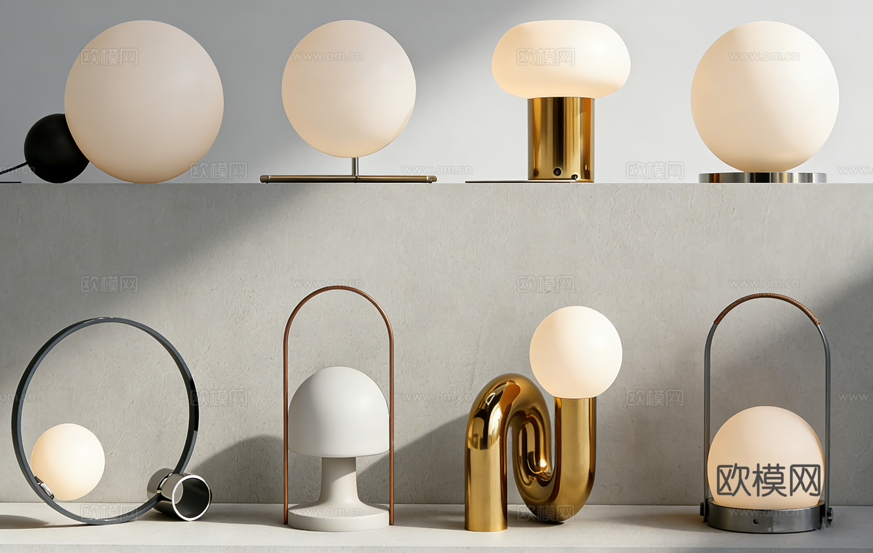 现代简约球形蘑菇形台灯 创意金属底座 客厅卧室书房 装饰灯具su模型下载（渲染图2）