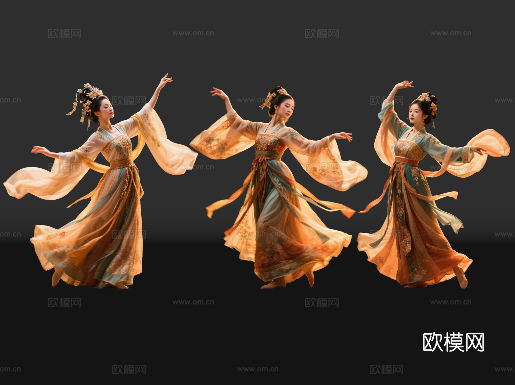 2D古风舞蹈美女 古装美女 古典美人 古风美女 盛装舞蹈su模型