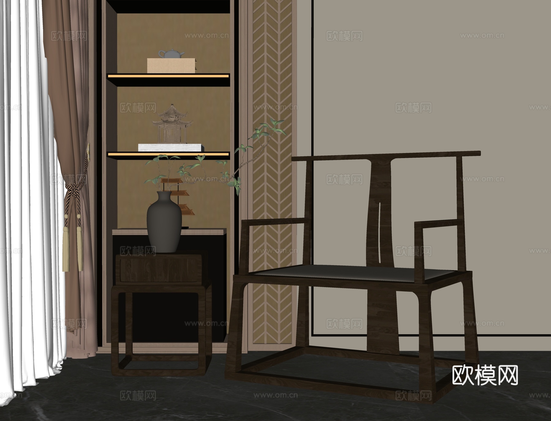 新中式太师椅su模型