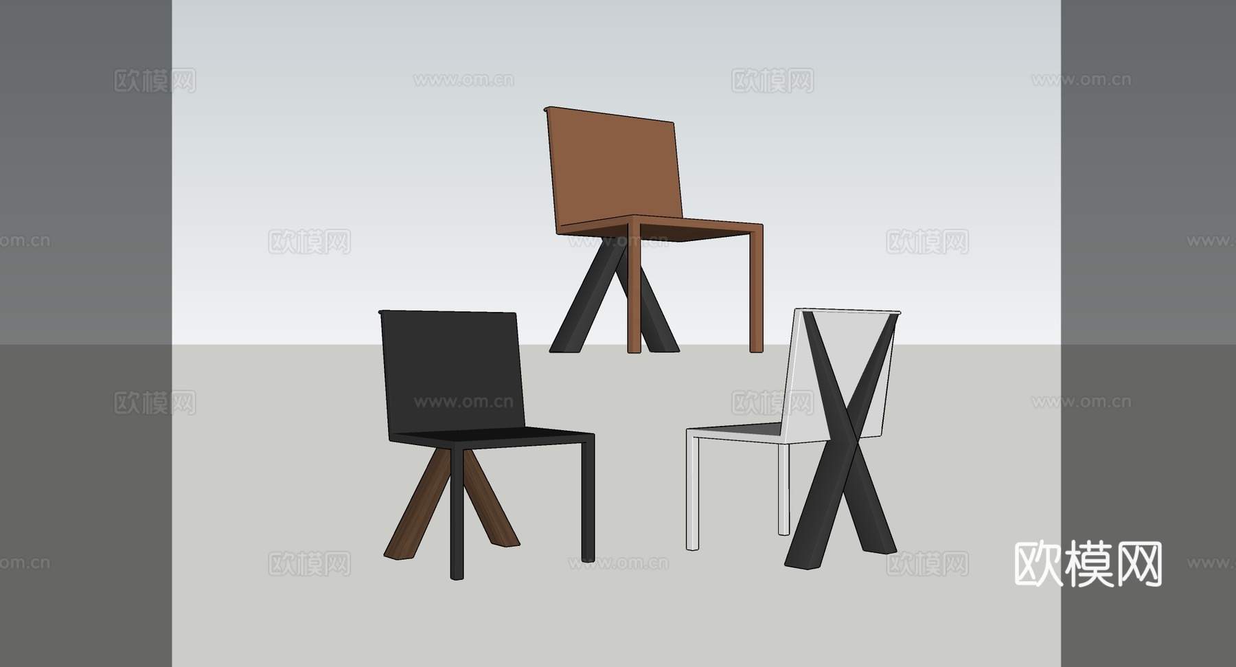 现代简约设计感单椅 休闲椅 X型椅腿 几何造型su模型