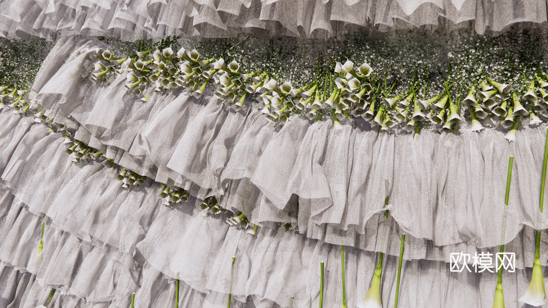 小众马蹄莲纱造型婚礼花艺美陈su模型