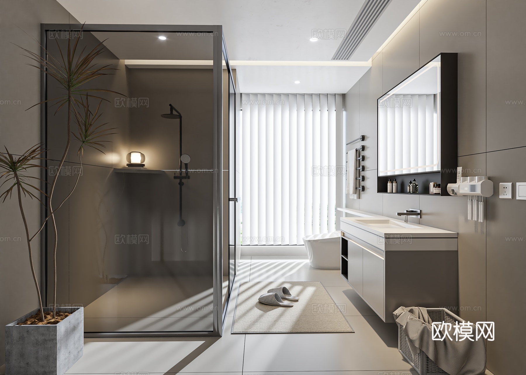 现代卫生间 干湿分离卫生间 沐浴隔断su模型