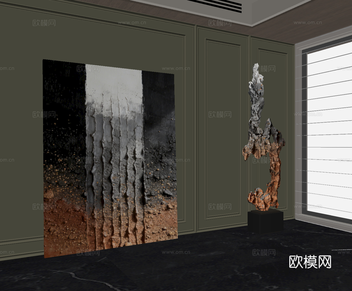 现代落地画 装饰画 挂画 抽象画su模型