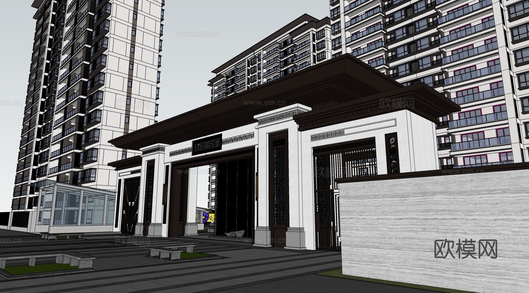 新中式高层住宅  小区住宅建筑 高端住宅楼su模型