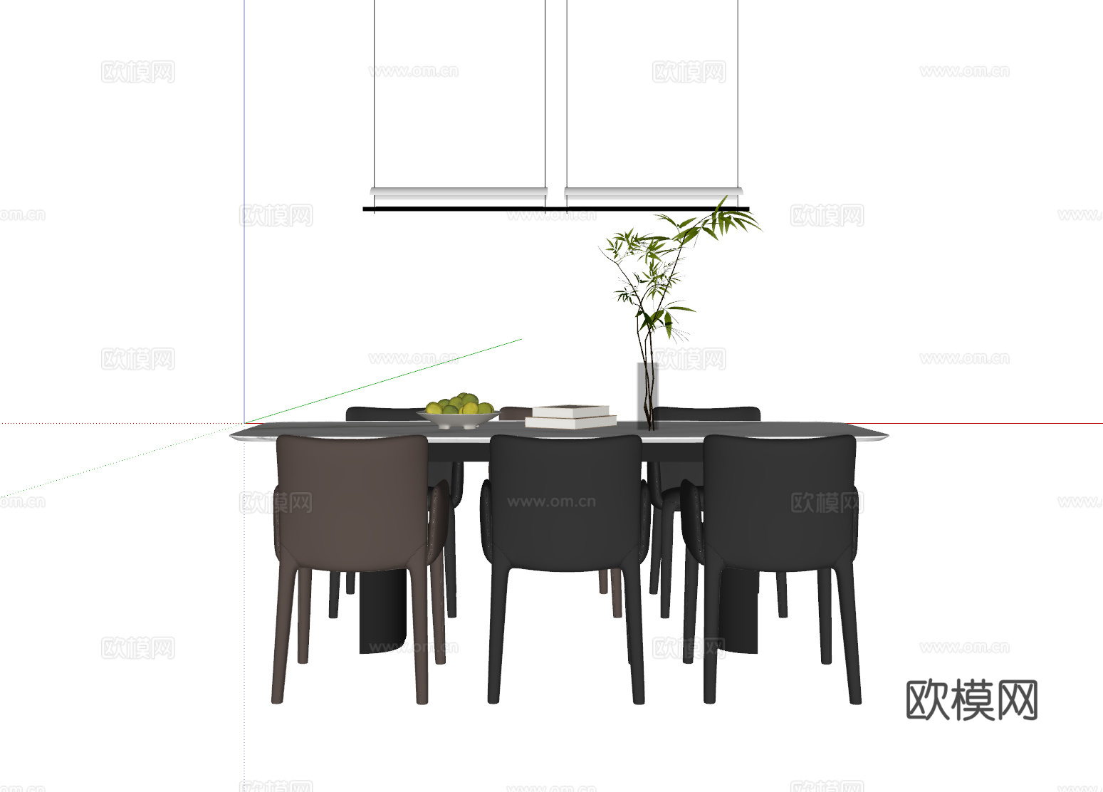 现代意式餐桌椅su模型