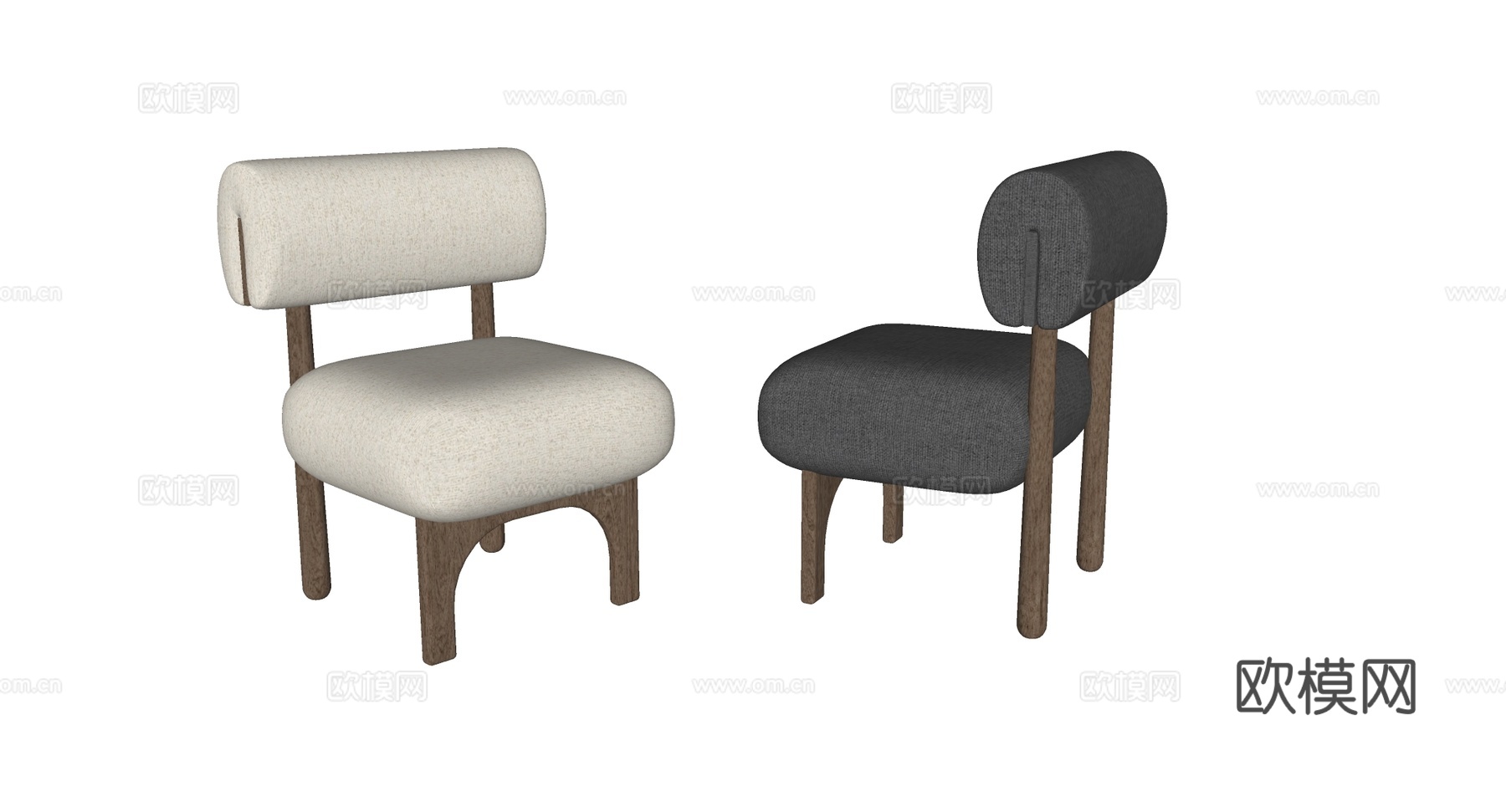 北欧风布艺休闲椅 现代简约 弧形木腿 设计师款单椅 客厅书房su模型