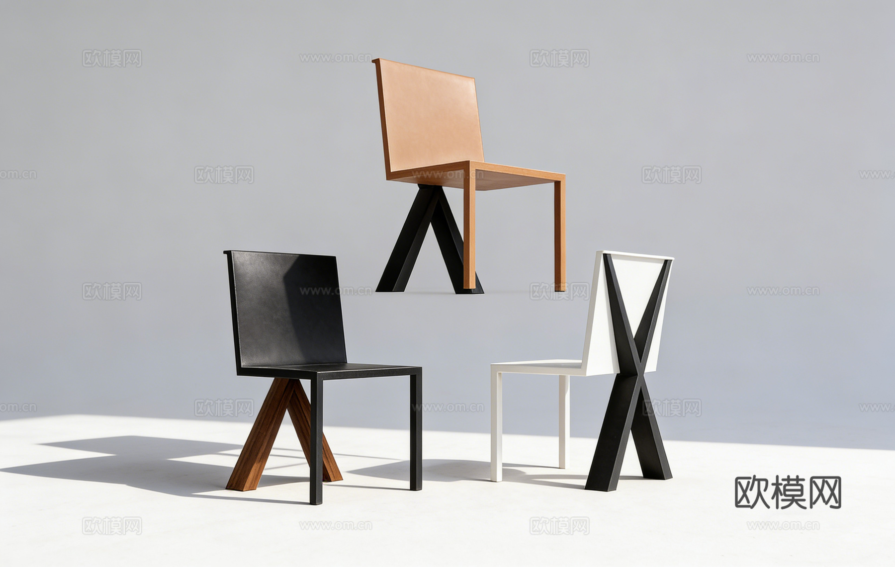 现代简约设计感单椅 休闲椅 X型椅腿 几何造型su模型