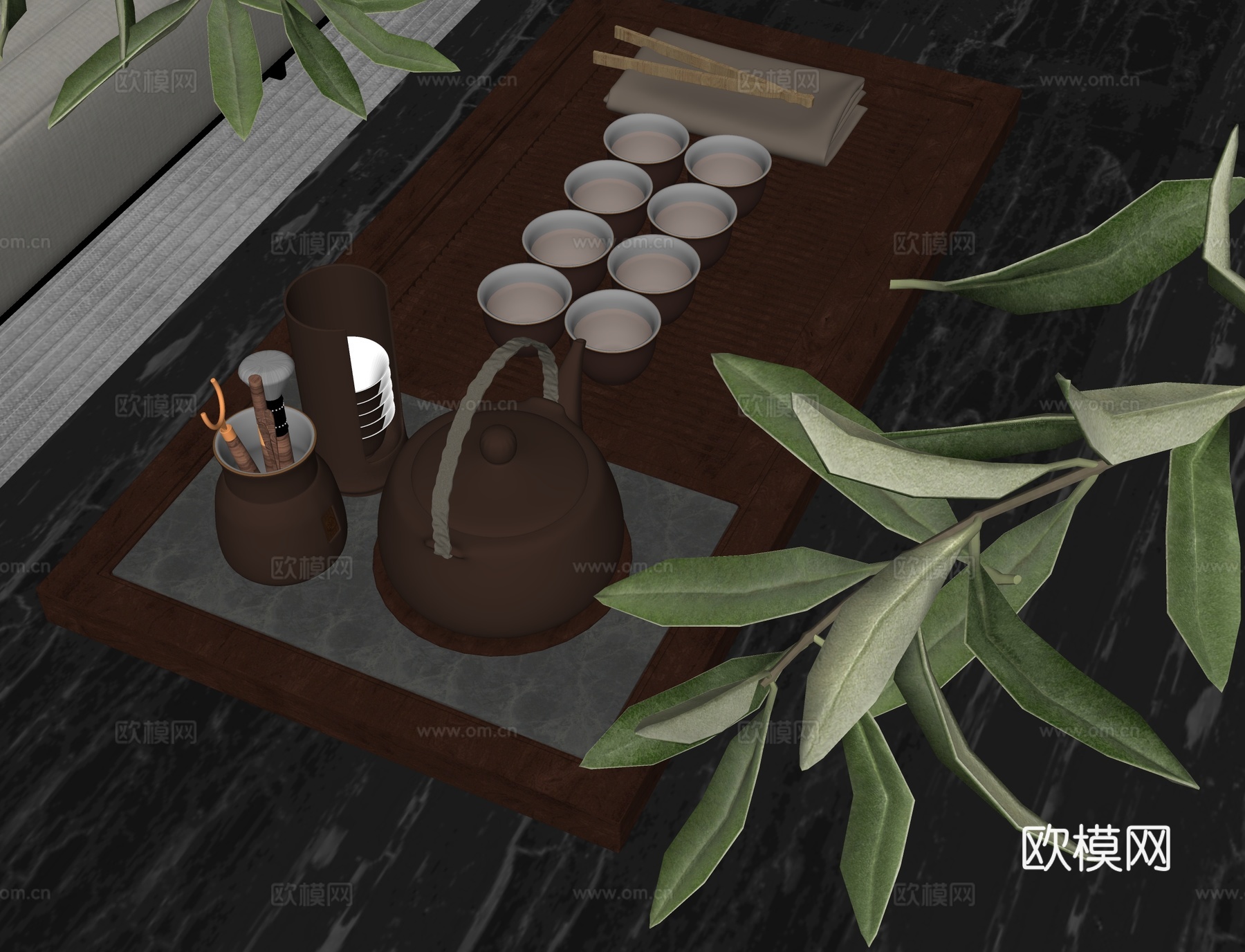 现代茶具茶壶su模型