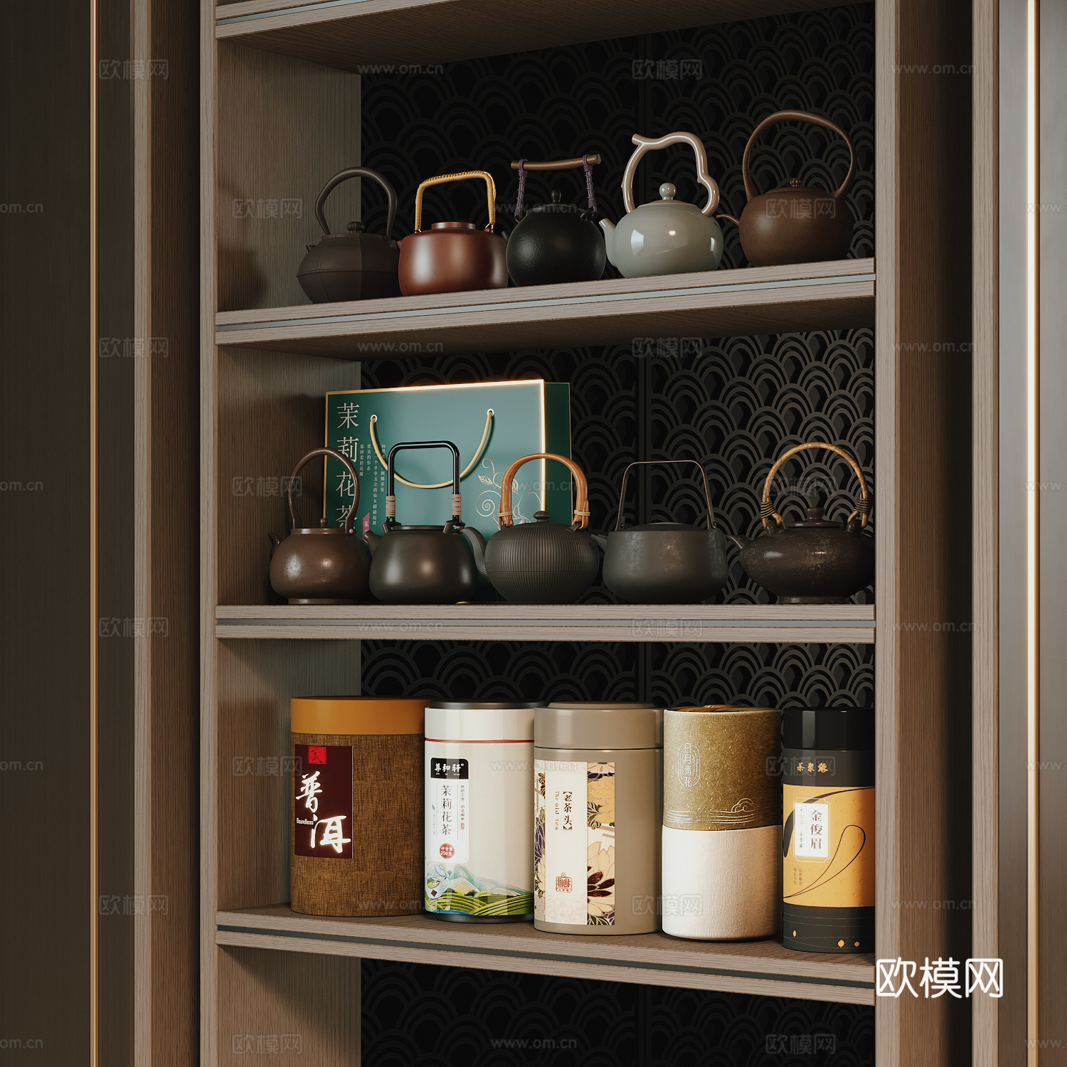 新中式茶具su模型