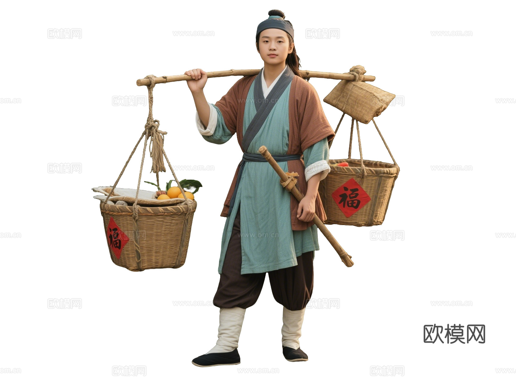 PS免抠古装人物 古代男子 古代货郎 古装没卖货郎 古代小商