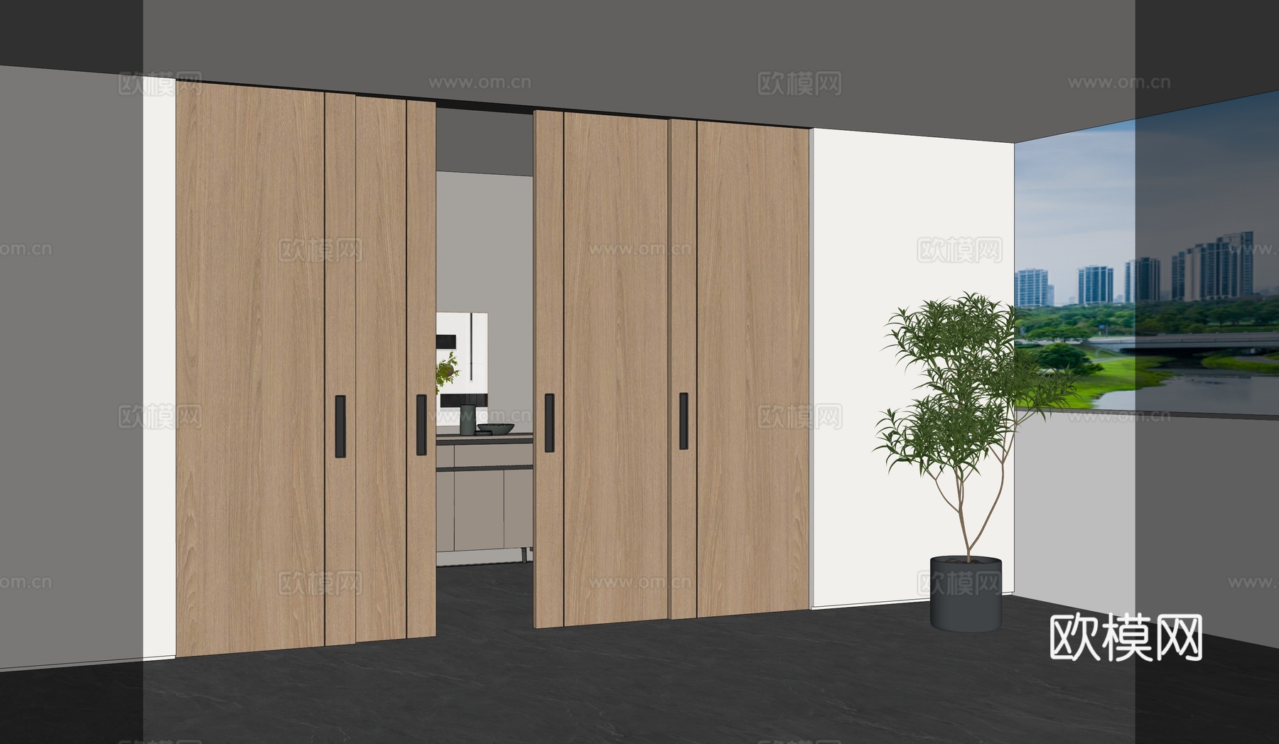 现代推拉门 移门 隐形移门su模型