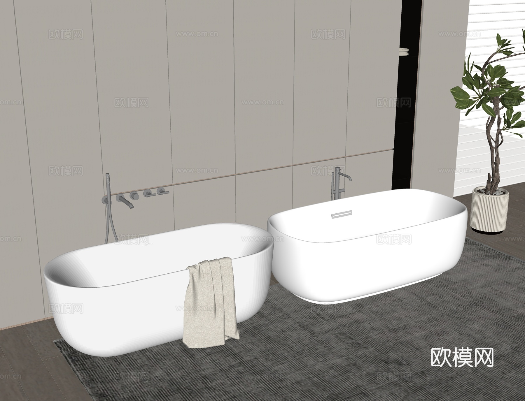 现代浴缸su模型