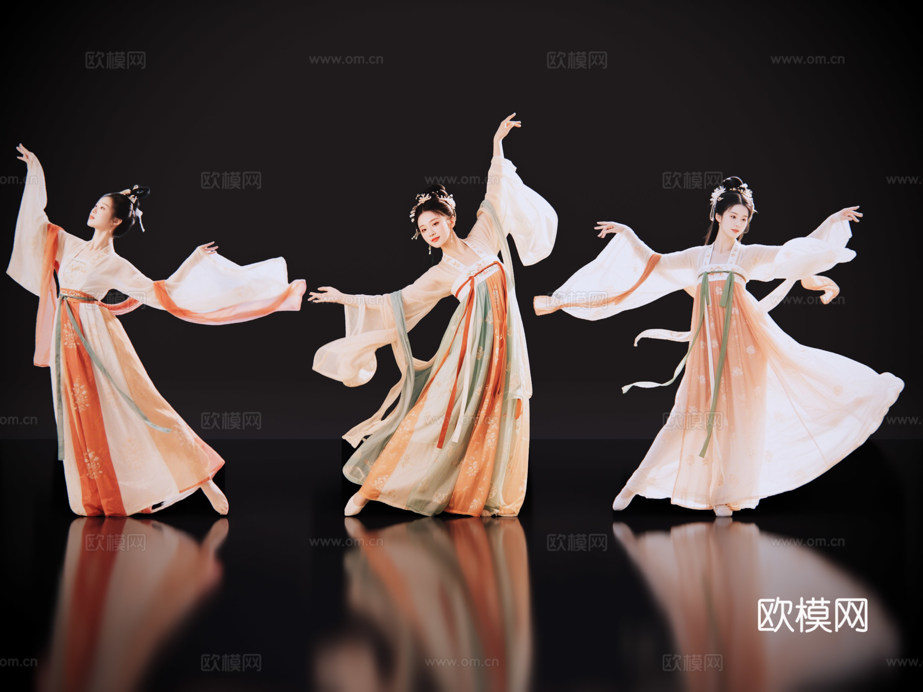 2D古风舞蹈美女 古装美女 古典美人 古风美女 盛装舞蹈su模型