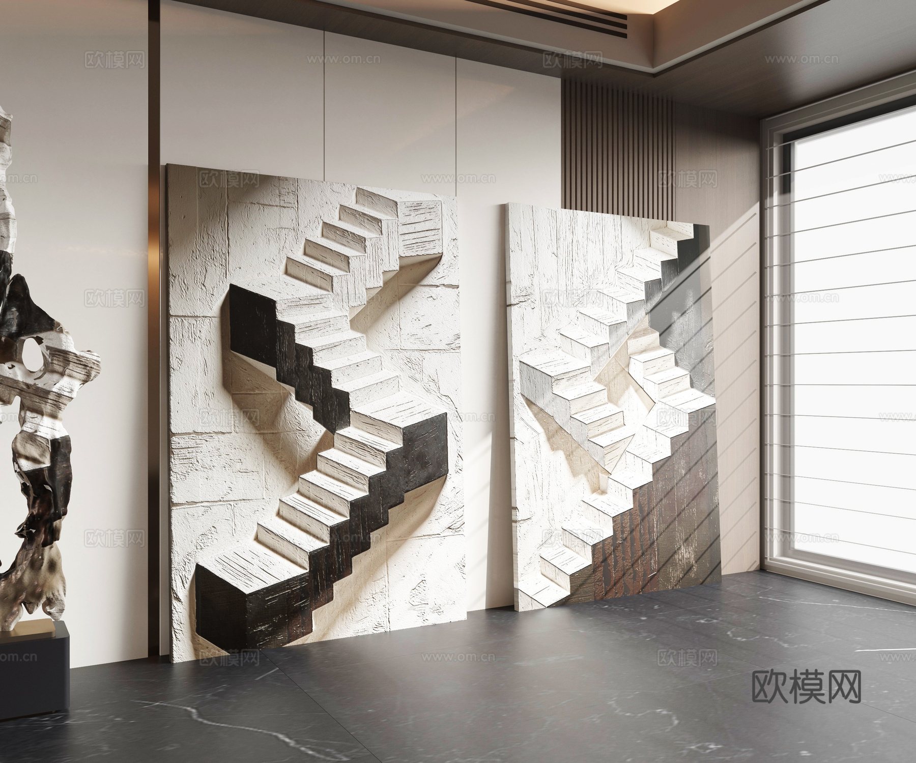 现代落地画 装饰画 抽象画 立体画su模型