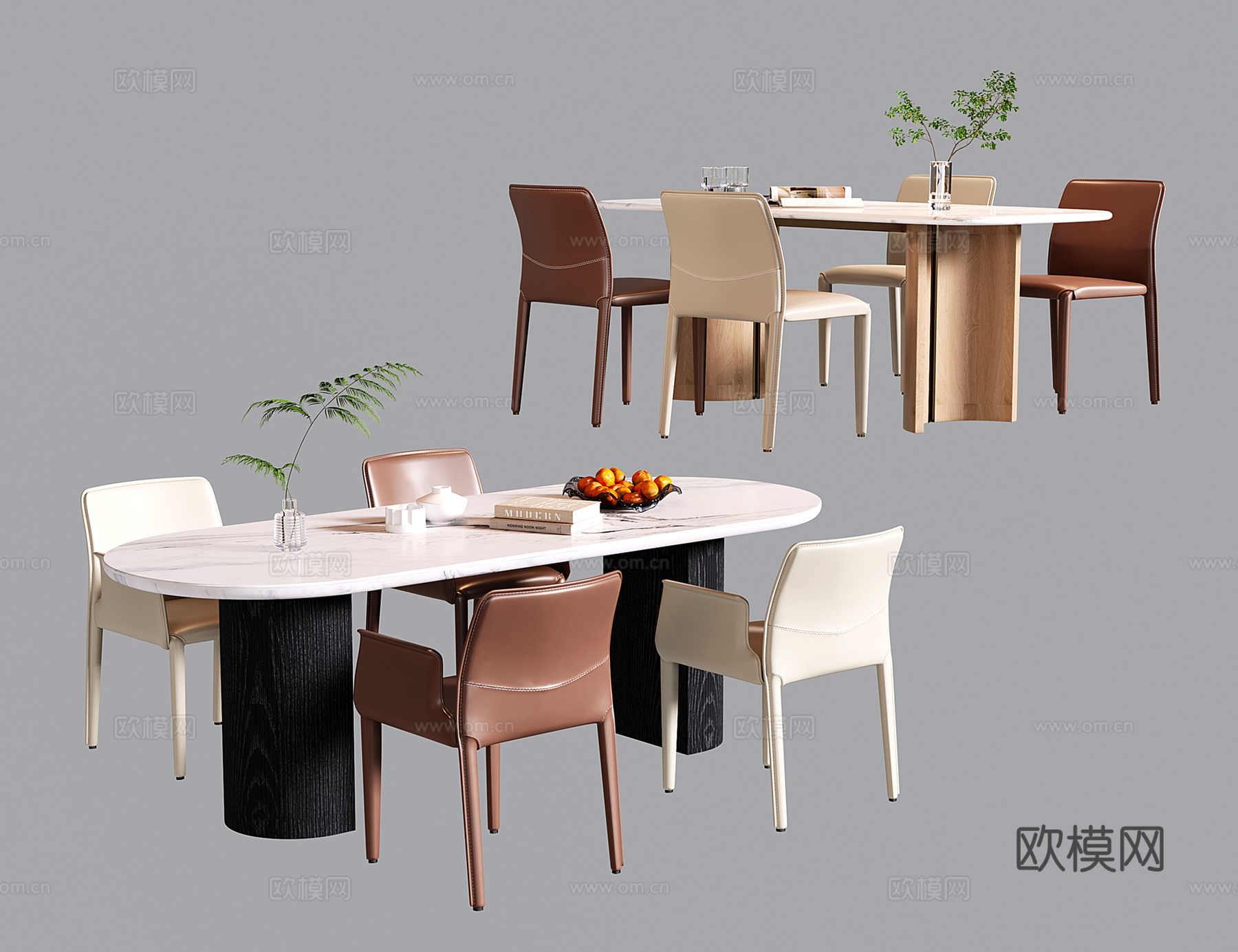 现代餐桌椅 大理石长餐桌 餐椅su模型