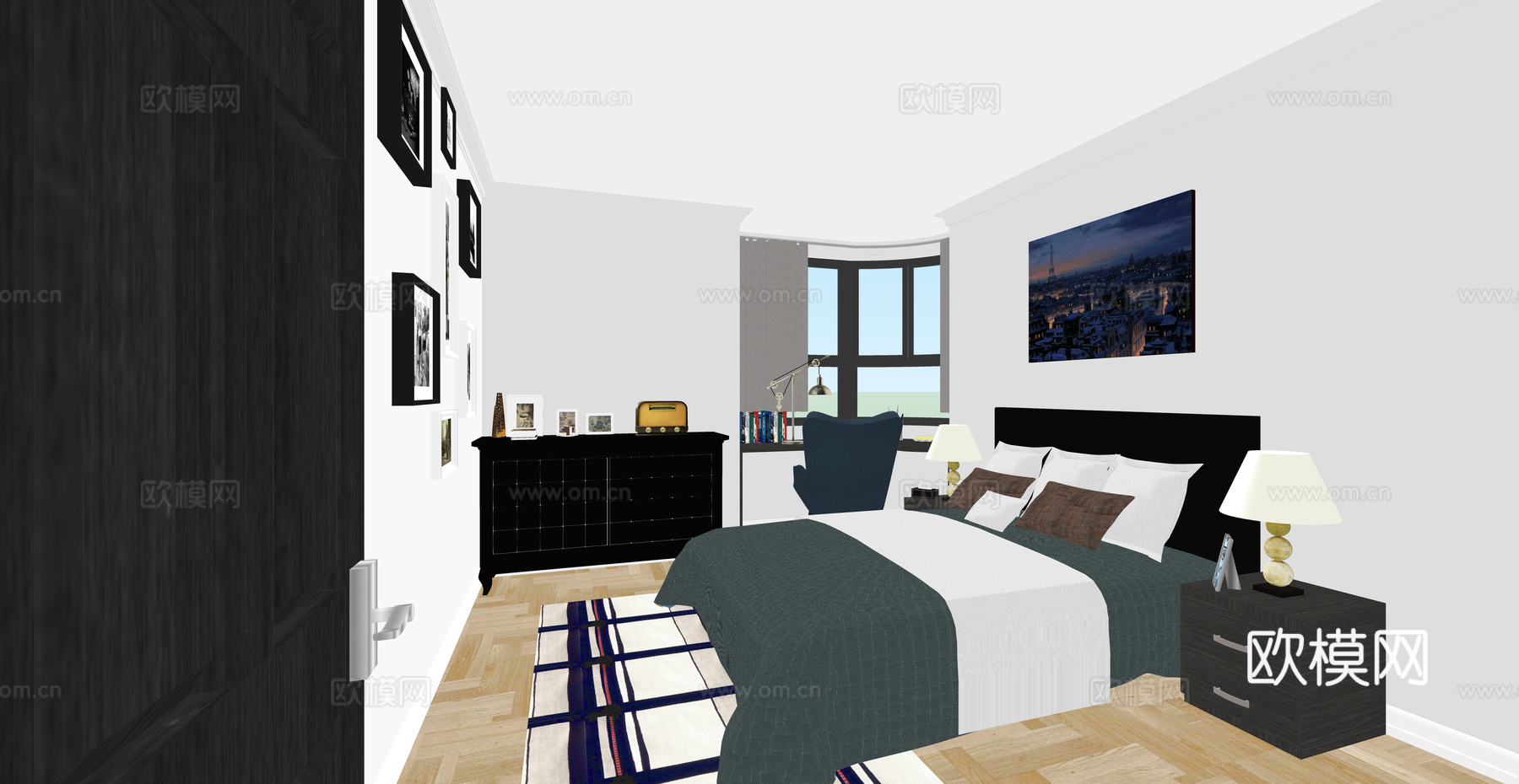 现代简约主卧su模型
