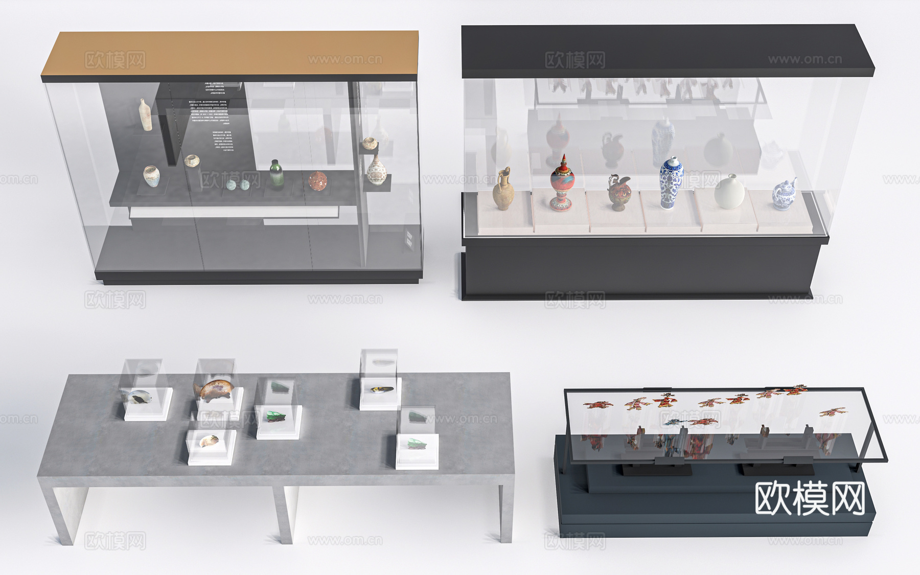 现代玻璃展柜 玻璃展台 博物馆展台 展厅展柜su模型