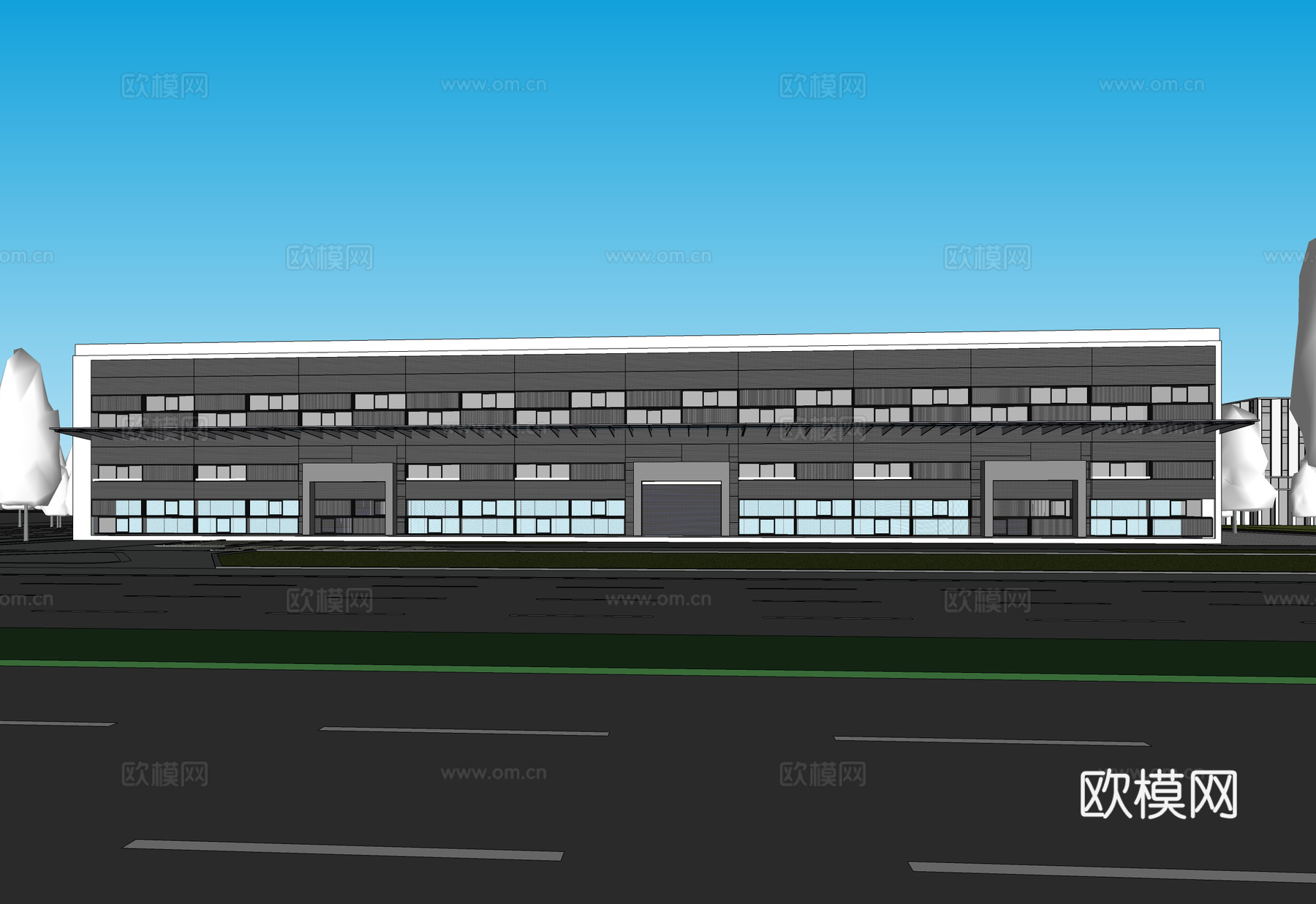现代工业厂房 现代产业园 多层办公 厂房 产 产业园 办公楼su模型